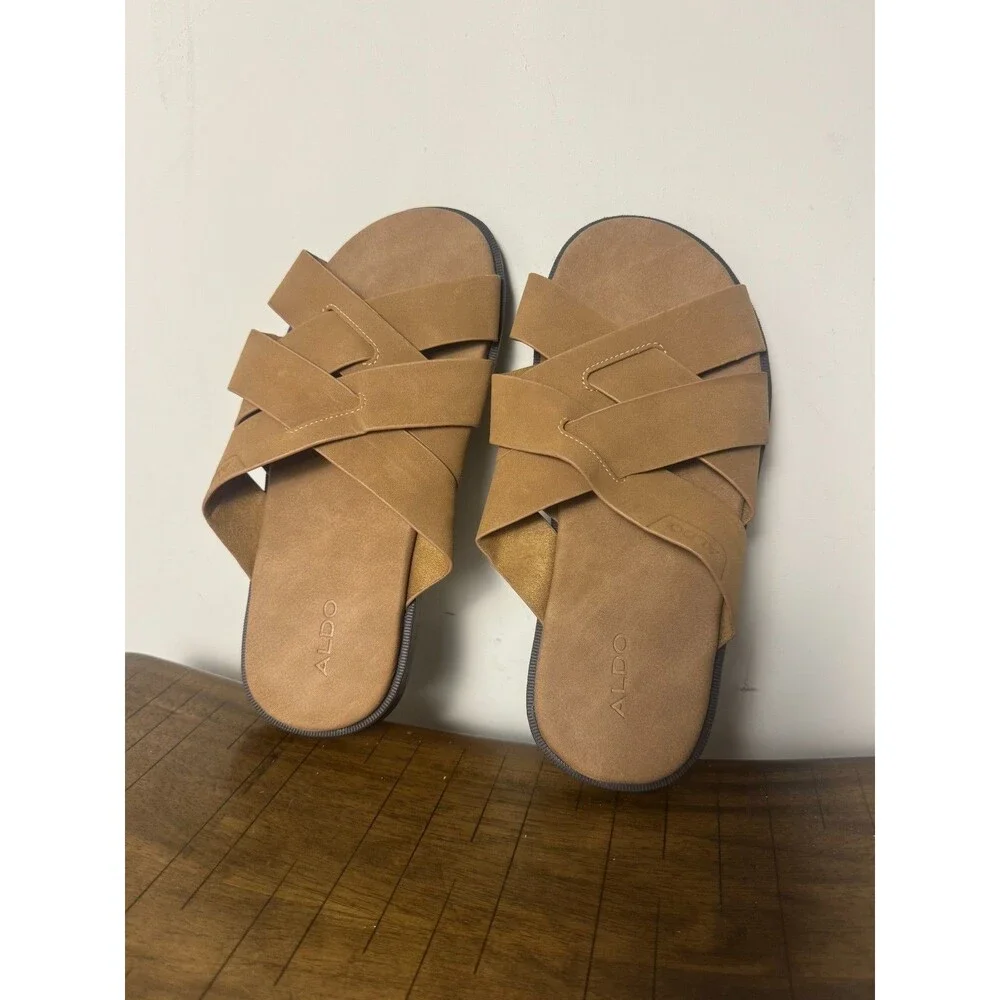 ALDO Men’s Size 7 Tan Woven Strappy Slide Sandals Casual Slip On